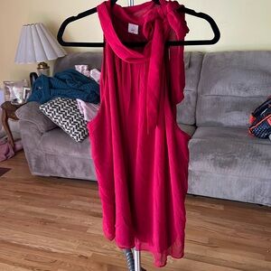 Red no sleeve tie at neck blouse.  Fully-lined